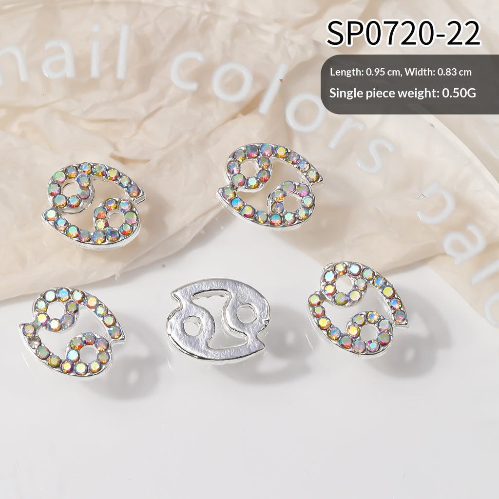 12 Stickers Filigrane Zodiac Art Accessoires Alliage Strass 3D pour Decorat de Nail Bricolage