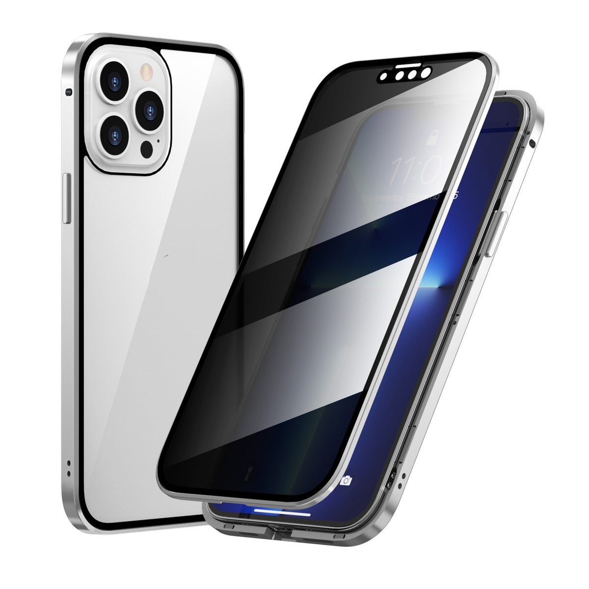 Protection de la vie privée Magneto Phone Case Double face métal cadre