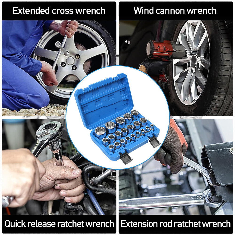 21-Piece Multi-Tooth Set 12-Point Spline Socket Wrench Set 8-36mm