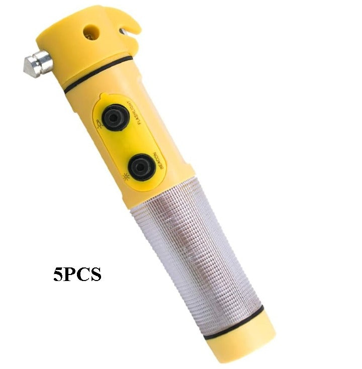 Hammer multifonctionnel rouge et jaune pour la sécurité automobile avec lampe de poche