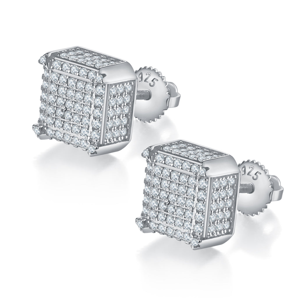 S925 Argent Sterling 218pcs D Couleur VVS1 Moissanite Boucles d'oreilles 3D Cube 2g Vis Hypoall