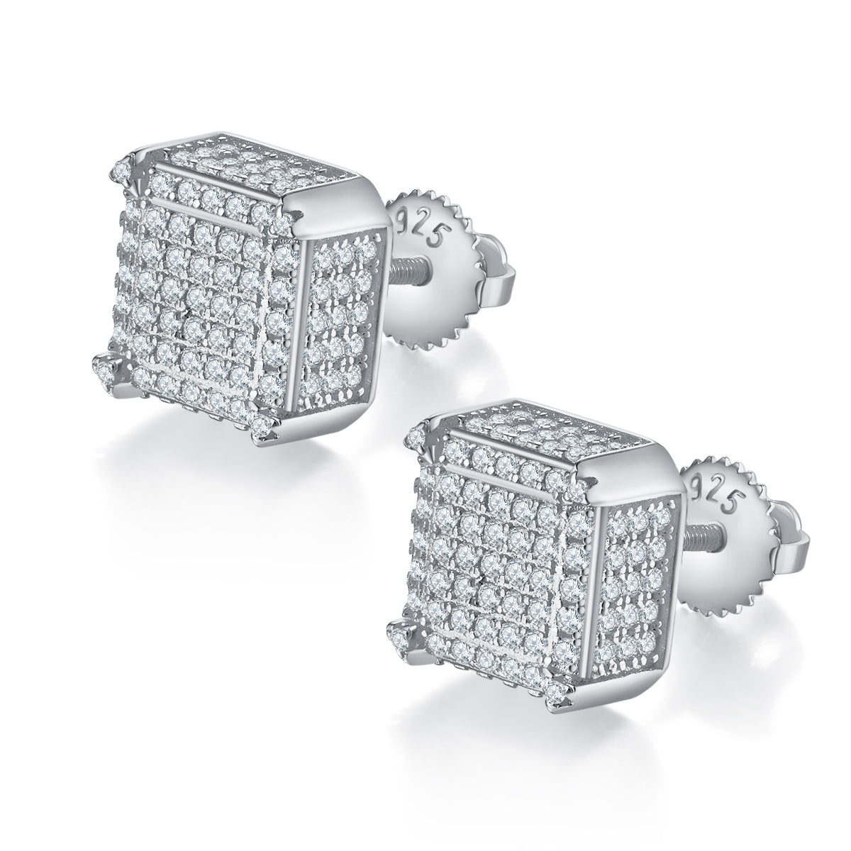 S925 Argent Sterling 218pcs D Couleur VVS1 Moissanite Boucles d'oreilles 3D Cube 2g Vis Hypoall