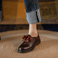 Femmes Rétro en soie Dentelle-Up Chunky-Heel Pompes
