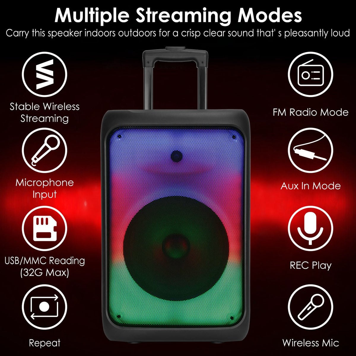 1Pc Portable Wireless Party Speaker Party Speaker avec 5 modes d'éclairage colorés TWS