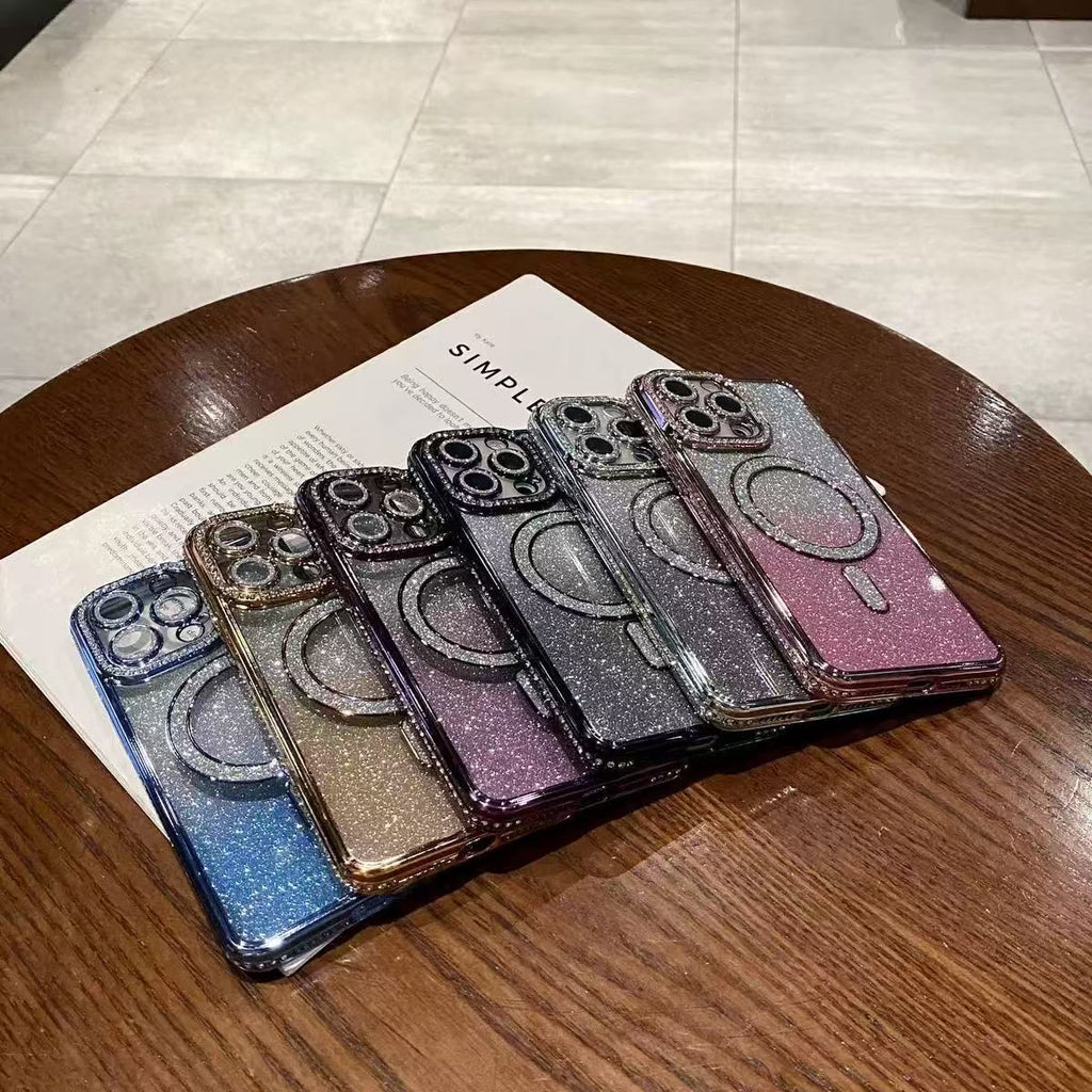 Étui de téléphone magnétique Glitter Strass tout inclus résistant à la chute