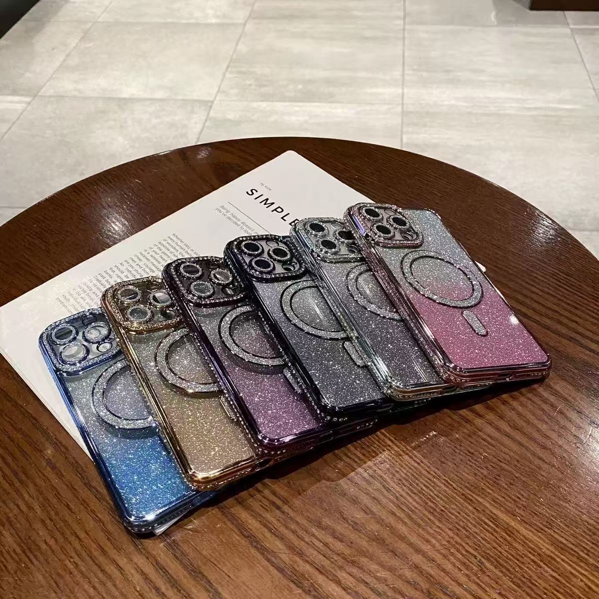 Étui de téléphone magnétique Glitter Strass tout inclus résistant à la chute