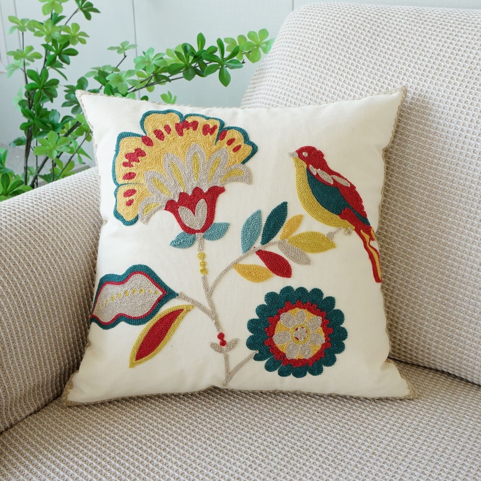 Coussin floral brodé de style pastoral pour canapé salon
