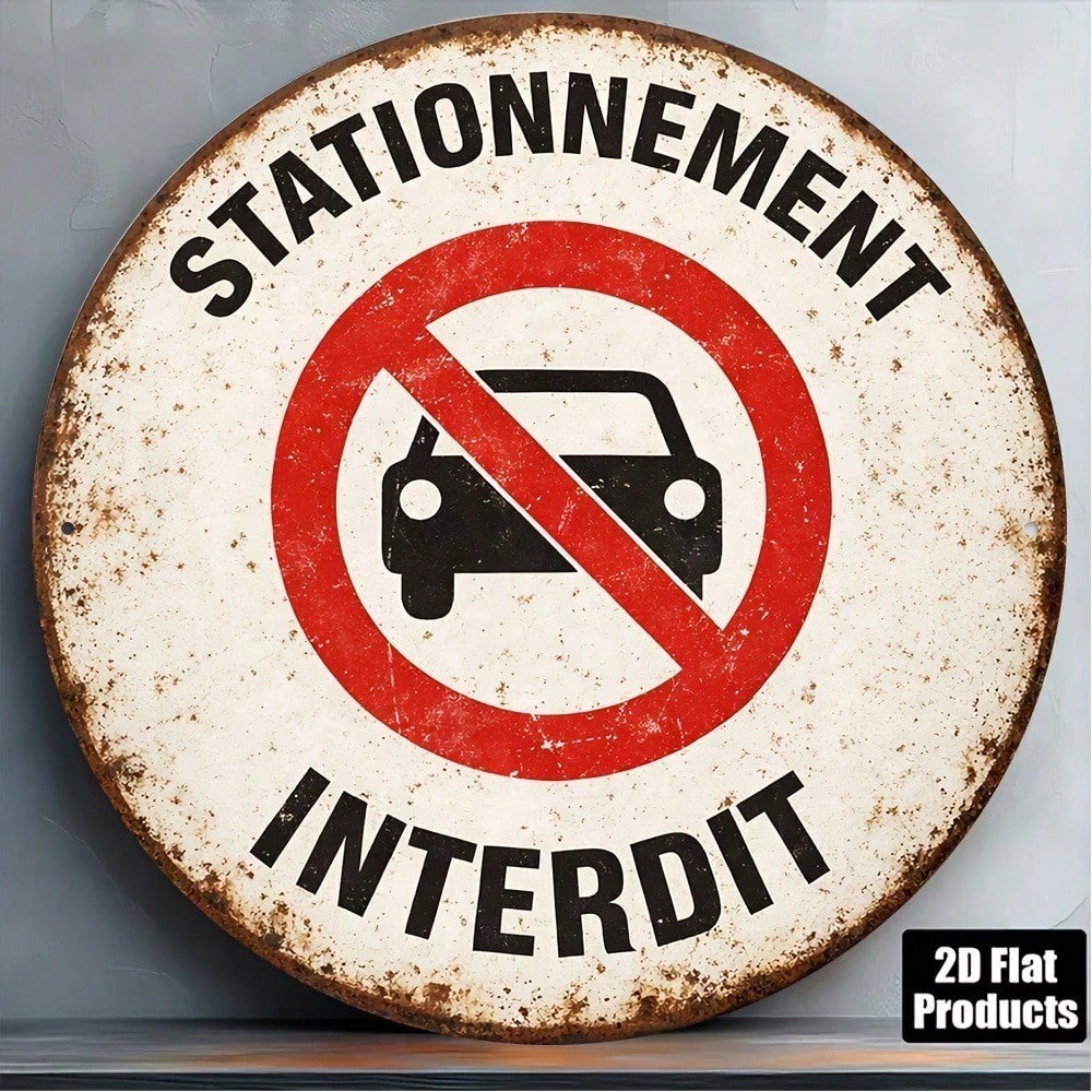 Vintage Pas de parking rond en métal panneau 20x20cm Garage Bar Decor