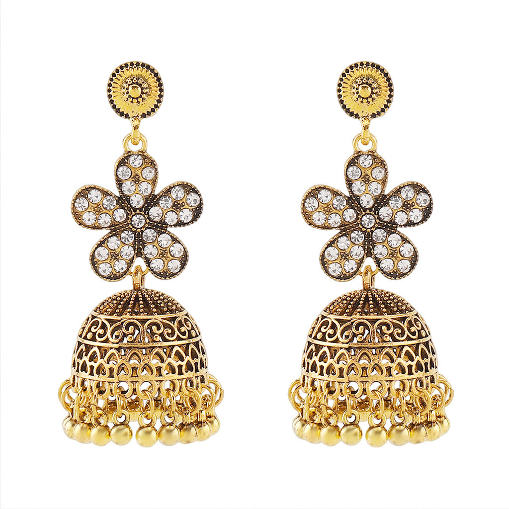 Boucles d'oreilles retro florales en strass