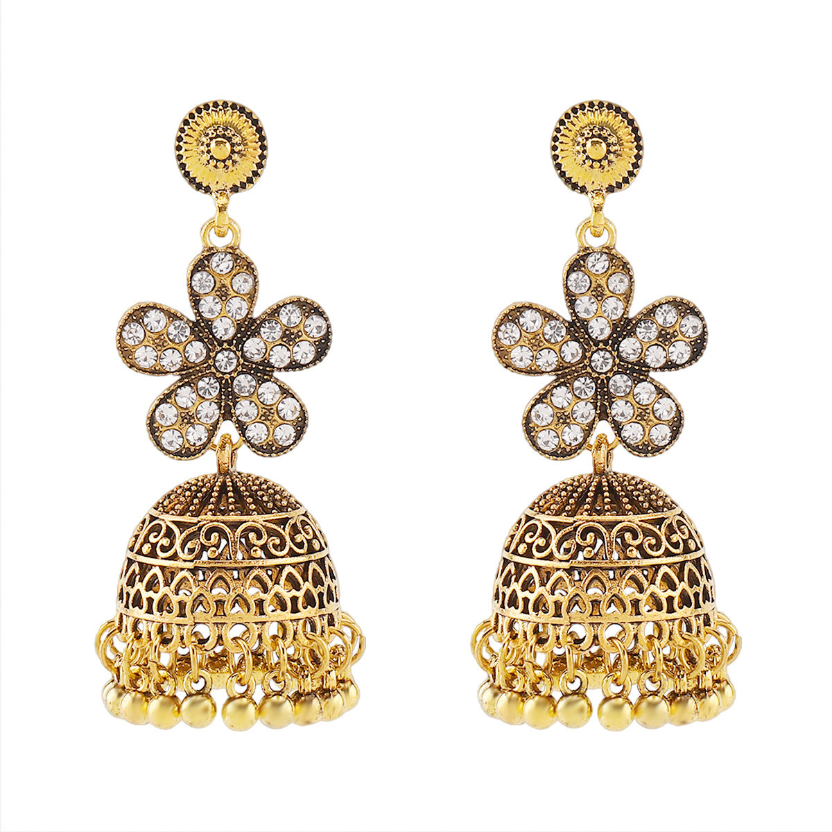 Boucles d'oreilles retro florales en strass