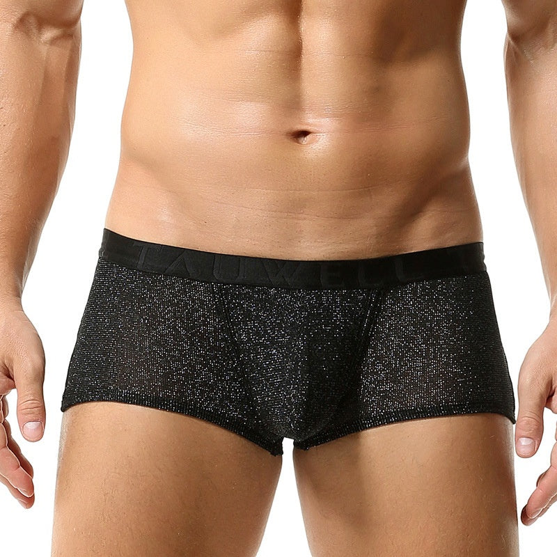 Sous-vêtements pour hommes Low Waist Sexy Mesh U Convex Boxers pour hommes Sous-vêtements pour hommes brillants