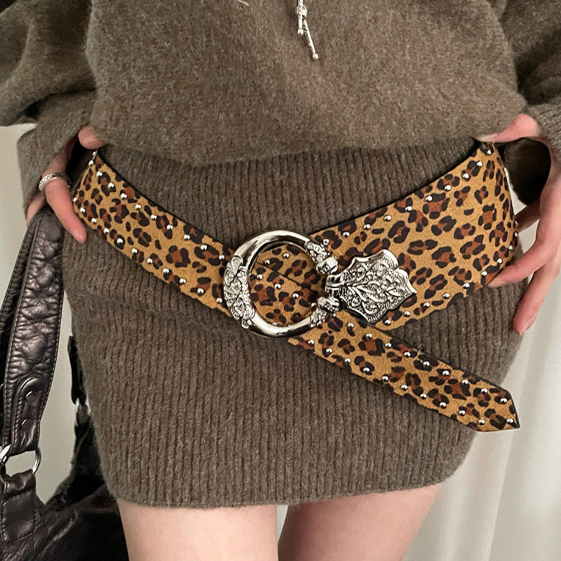 Leopard-print Large Ceinture Femme's Vintage American Style