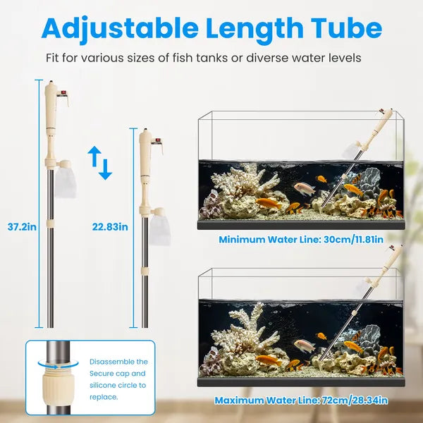 Kit de nettoyage de gravier électrique multifonctionnel Longueur réglable réservoir de poisson automatique