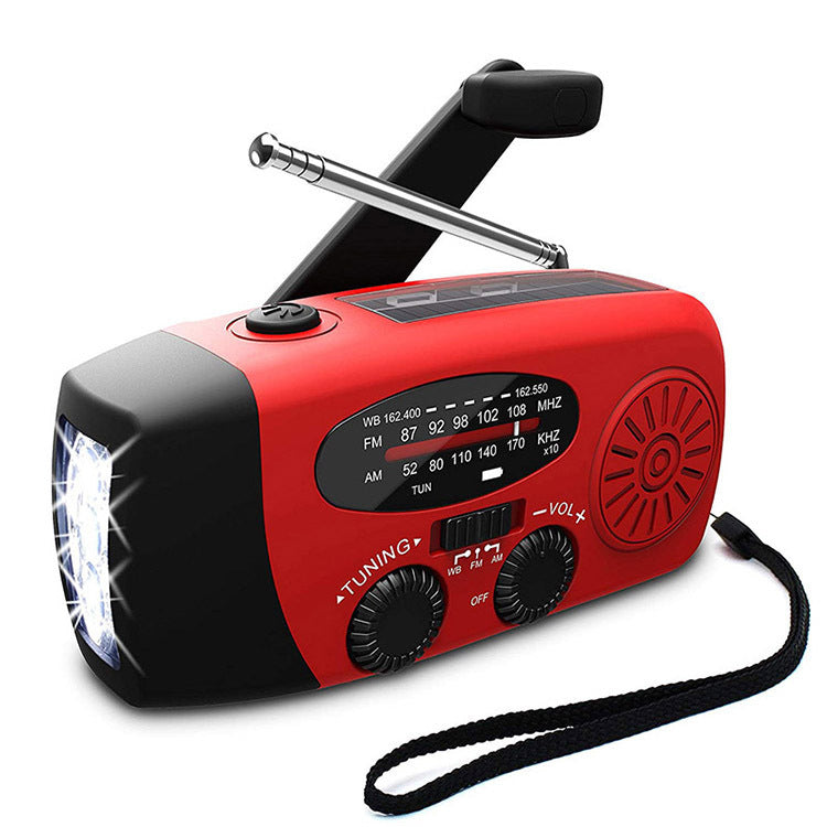 Radio solaire rouge 2000mAh en plastique radio bande complète avec port USB et haut-parleur intégré