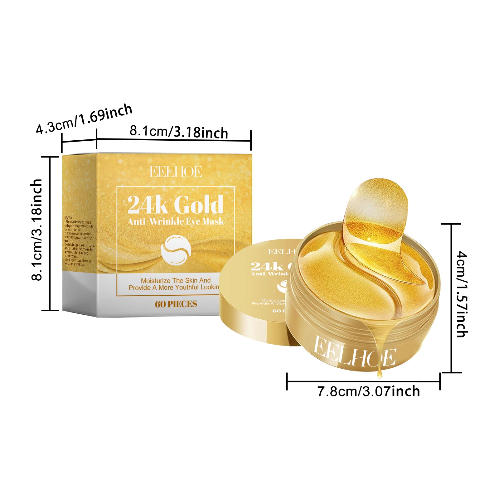 Masque à yeux dorés 24K 60pcs 1 boîte