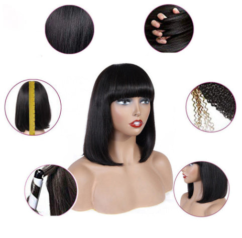 Cheveux humains Bob Wig Headgear Woven Top Coeur est naturel et réaliste