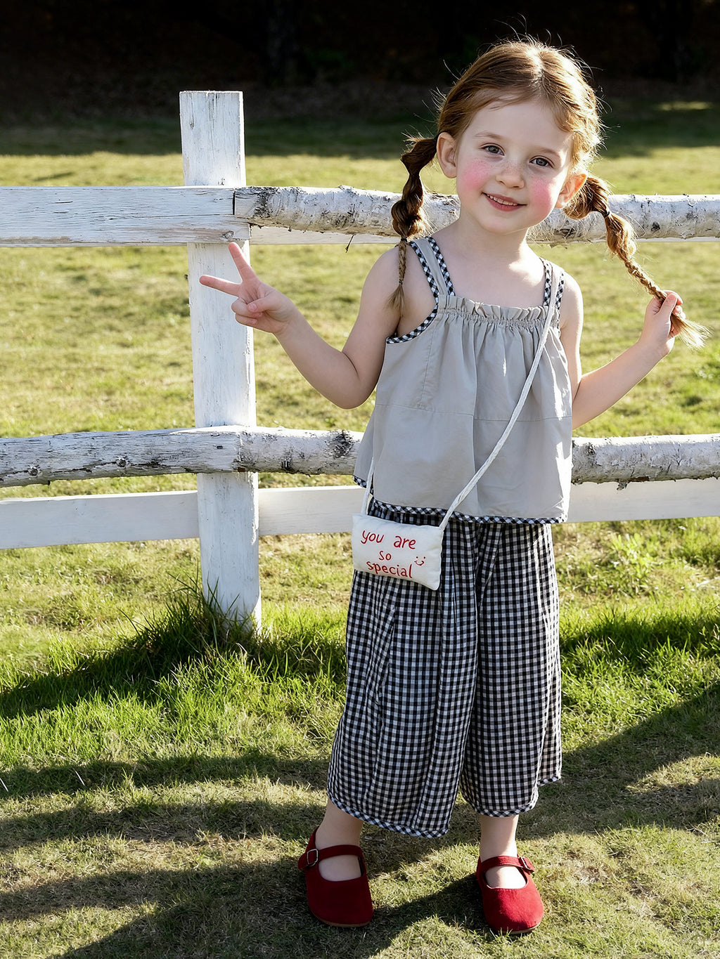 Filles Plaid Suspender Top et Bloomer Pantalons Deux-Piece Set