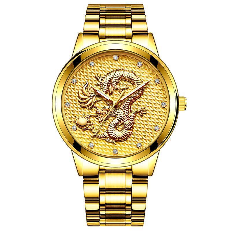 Dragon d'or embossé pour hommes jouant avec perles Diamond-inlaid Casual Business Quartz Watc