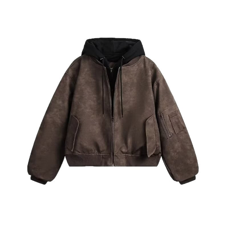 Veste en cuir deux pièces pour hommes Veste de vol rembourrée en coton