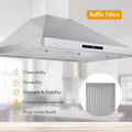 Hotte de 30/36 pouces 700CFM Mont mural Commande tactile en acier inoxydable Vent à 3 vitesses