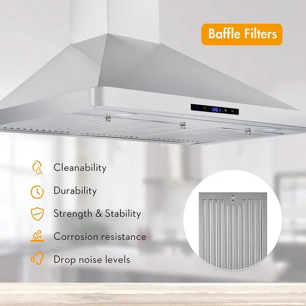 Hotte de 30/36 pouces 700CFM Mont mural Commande tactile en acier inoxydable Vent à 3 vitesses