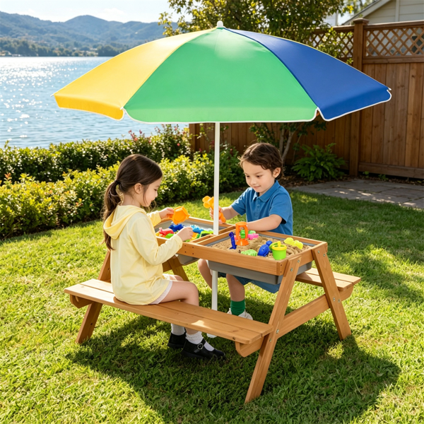 3-en-1 Table de pique-nique pour enfants avec parapluie réglable