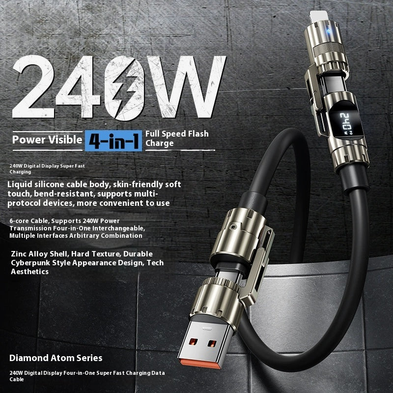 Cable de données en silicone Super Fast Charge 240W en alliage d'or
