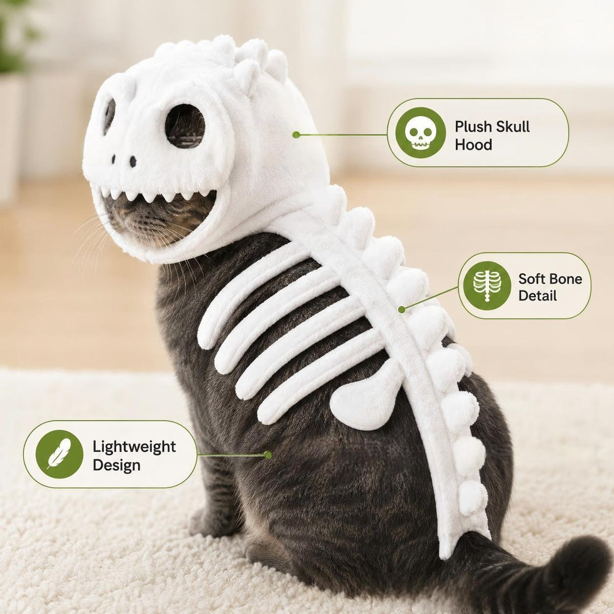 Costume de chat de squelette de dinosaure