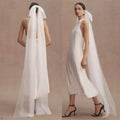 Minimaliste Blanc Double couche Tulle Veil nuptial avec une Bow