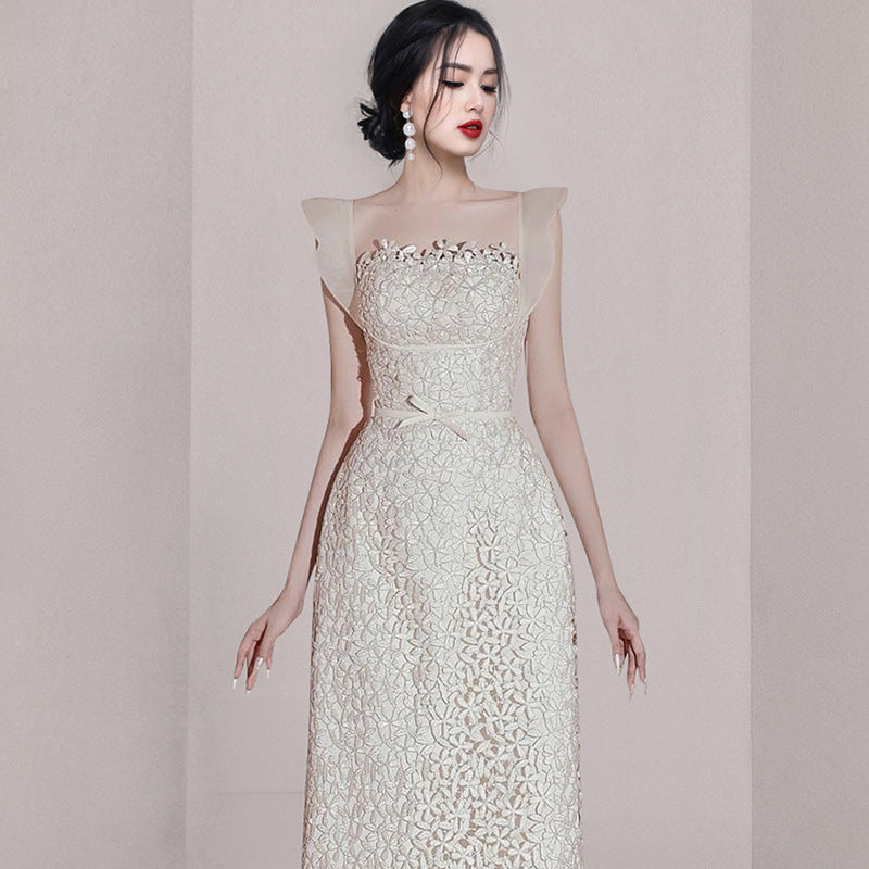 Petit groupe Temperament Patchwork Dentelle Robe haute taille