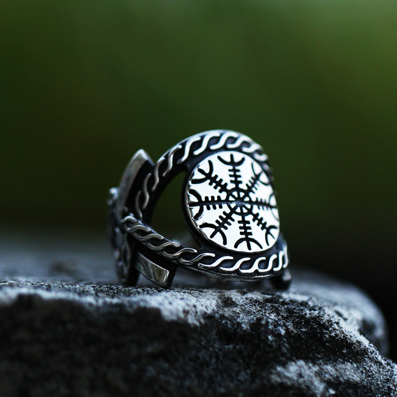 Bague en acier inoxydable Viking Compass pour homme