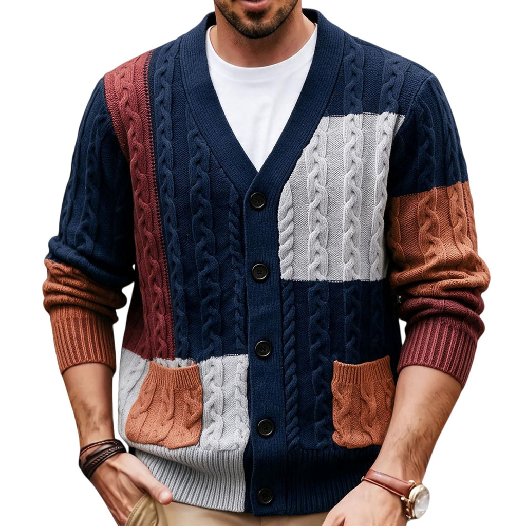 Retro Homme Bloc de couleur Chanvre-fleur Chandail Cardigan