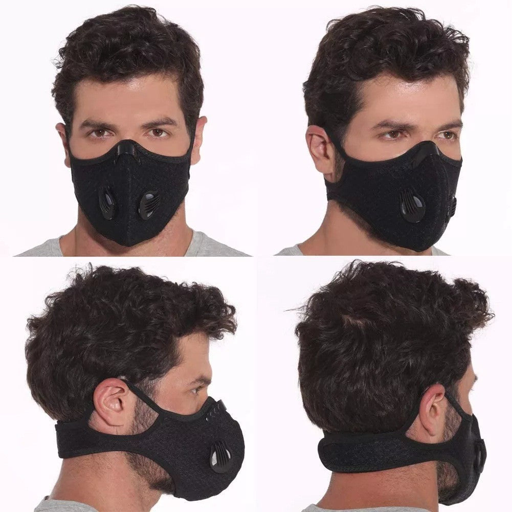 Masque de visage Sport Cycling avec valves de respiration au filtre au carbone actif