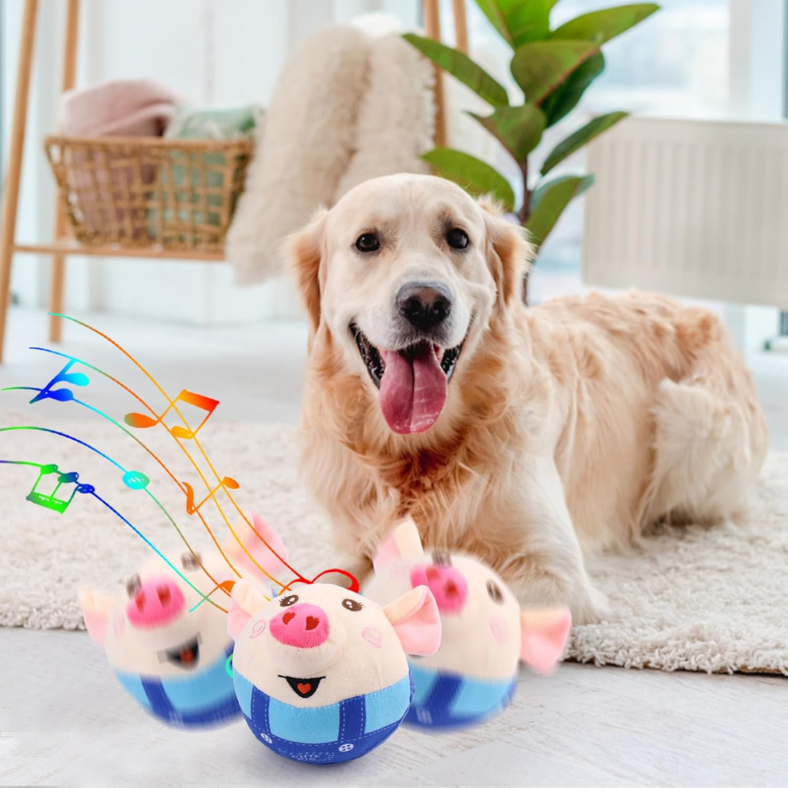 Jouet interactif pour chien : cochon sauteur sonore rechargeable