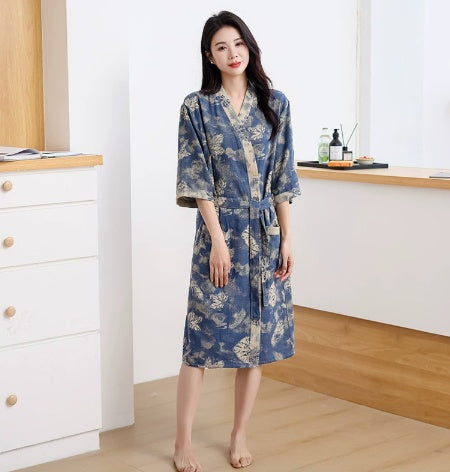 Coton Double couche Gauze peignoir mince pyjama d'été Lunettes de nuit
