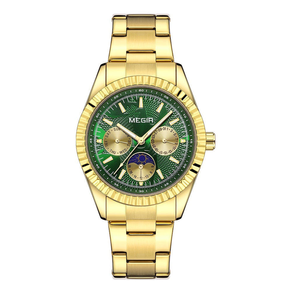 Lunar Phase Business Steel-Strap Waterproof Quartz Montre homme