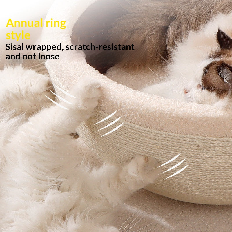 Cat scratching post with integrated sisal rope and cat bed