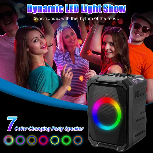 Haut-parleur de partie sans fil portable avec lumière LED 2 sans fil Mics télécommande TWS Music Ac
