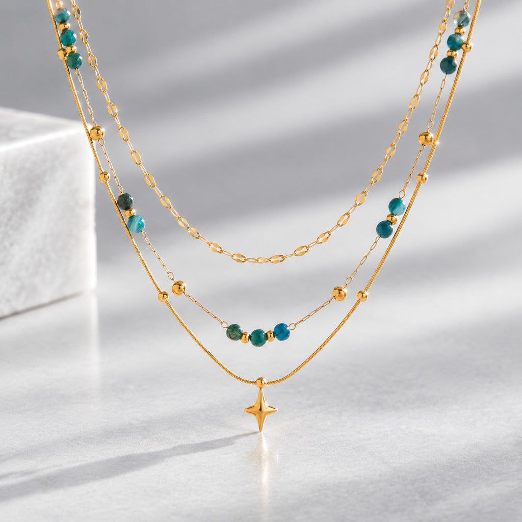 Collier en acier Titanium pour femmes en pierre naturelle