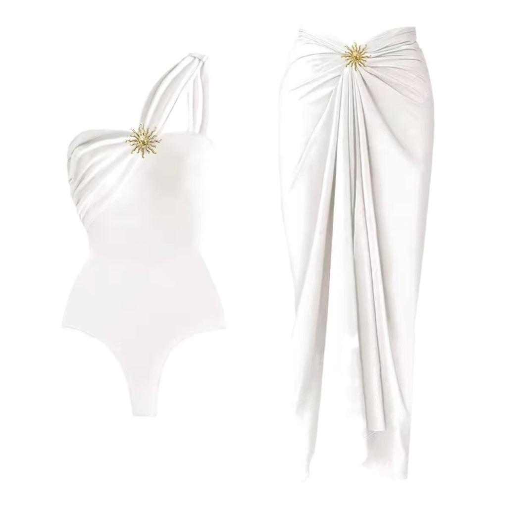 Maillot de bain Bikini One-Piece avec jupe Mesh Set de tournesol