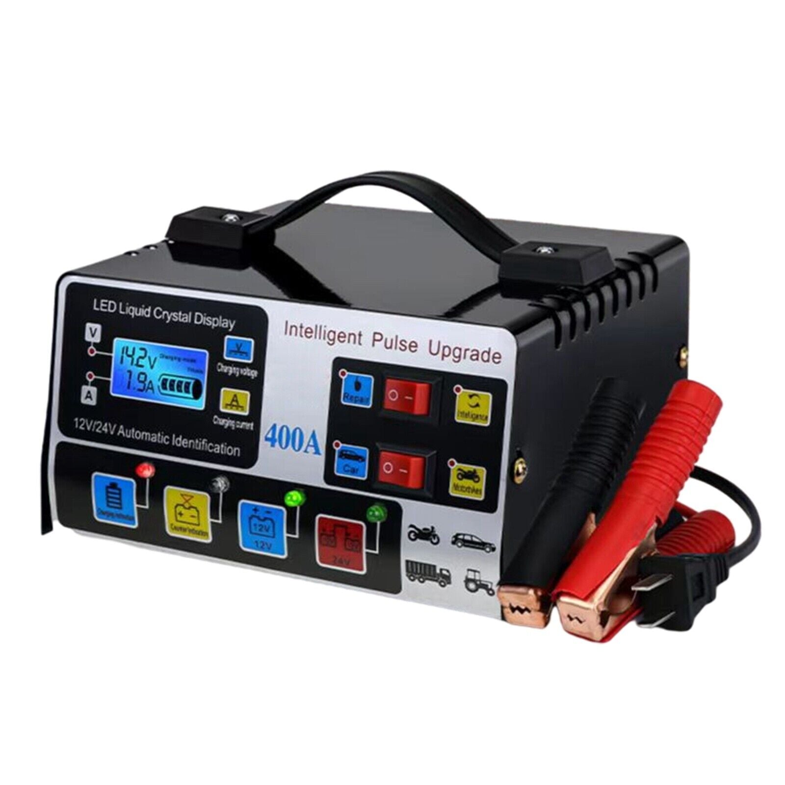 400W Chargeur de batterie de voiture intelligente de poids lourds Automatic Pulse Repair Trickle UK
