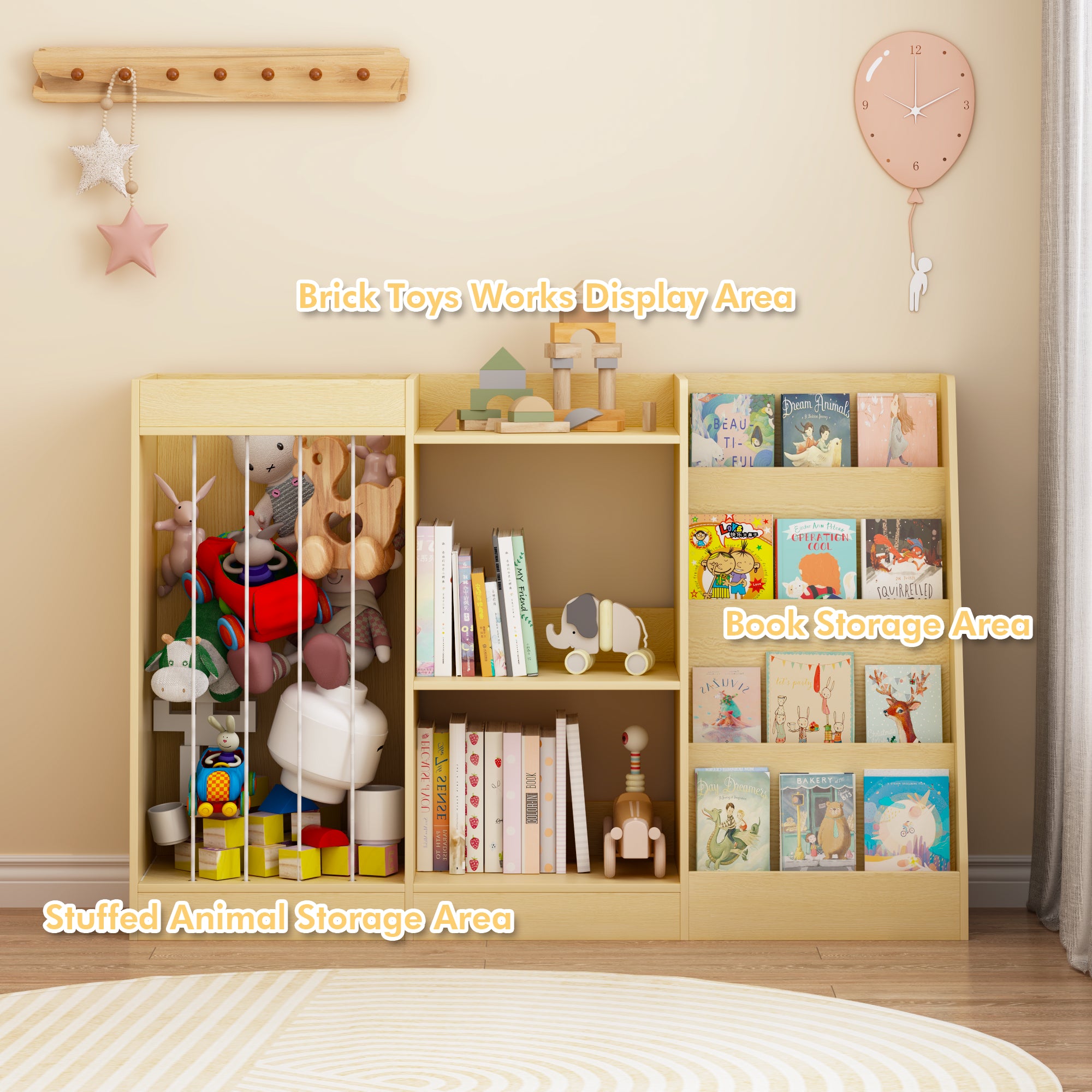 3-en-1 Bibliothèque pour enfants et rangement de jouets