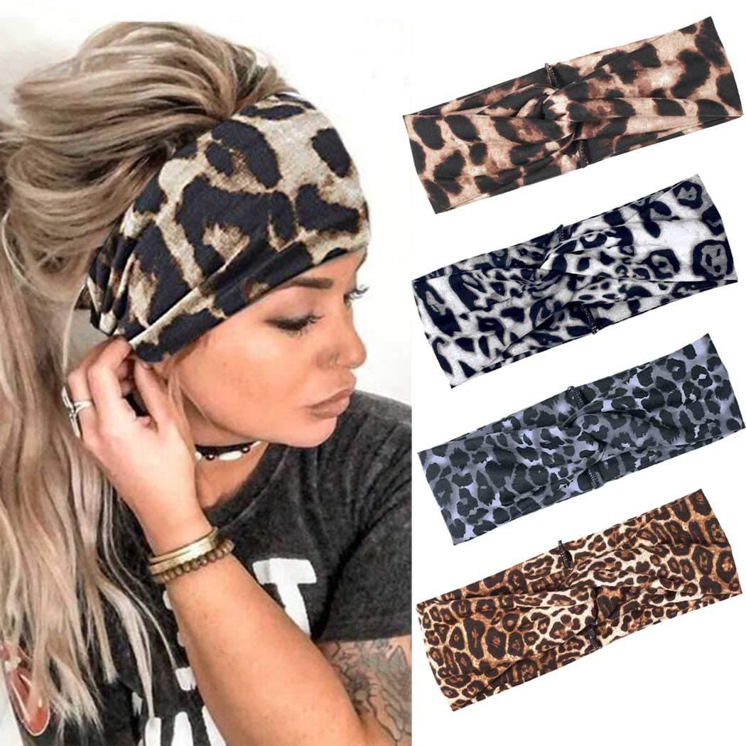 Leopard imprimé bande de tête de traction croisée avec large brim