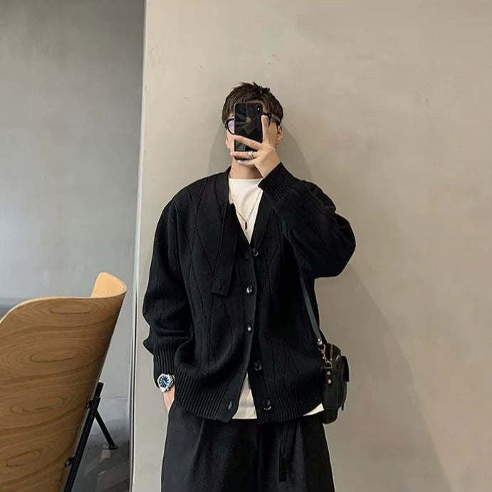 Automne Hiver Rétro Cardigan Hommes Veste tricotée Chandail