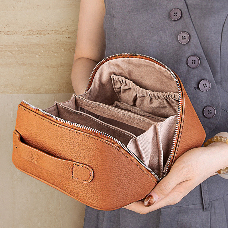Sac de toilette en cuir petit et portable pour femmes