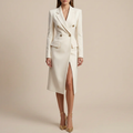 Double bouton d'or poitrine sur mesure Blazer Midi Robe avec fente avant haute