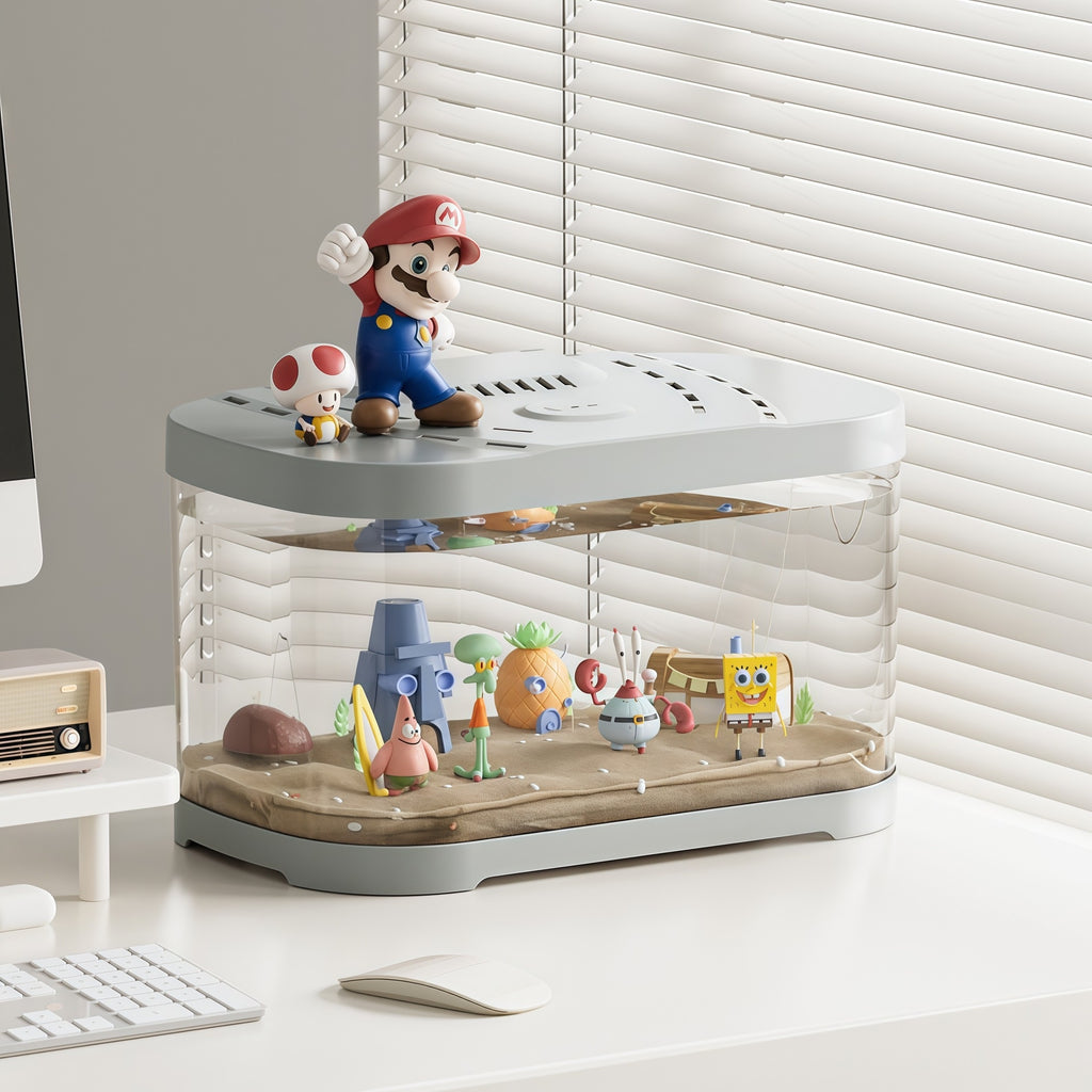 Réservoir en plastique transparent Aquarium Terrarium Décoration Bureau Réservoir ornemental Pet Sup