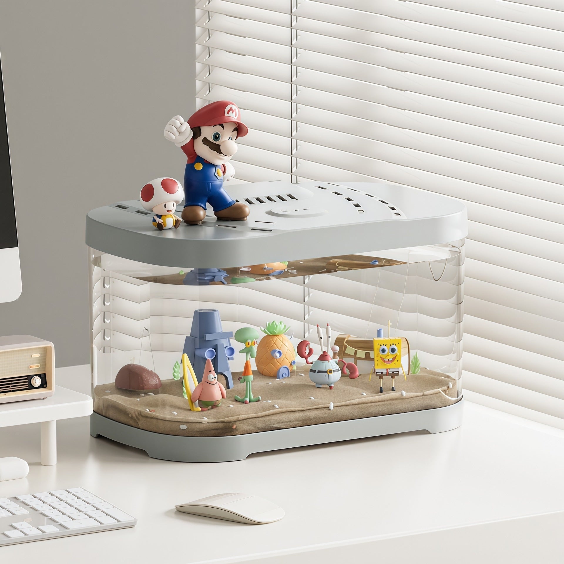 Réservoir en plastique transparent Aquarium Terrarium Décoration Bureau Réservoir ornemental Pet Sup
