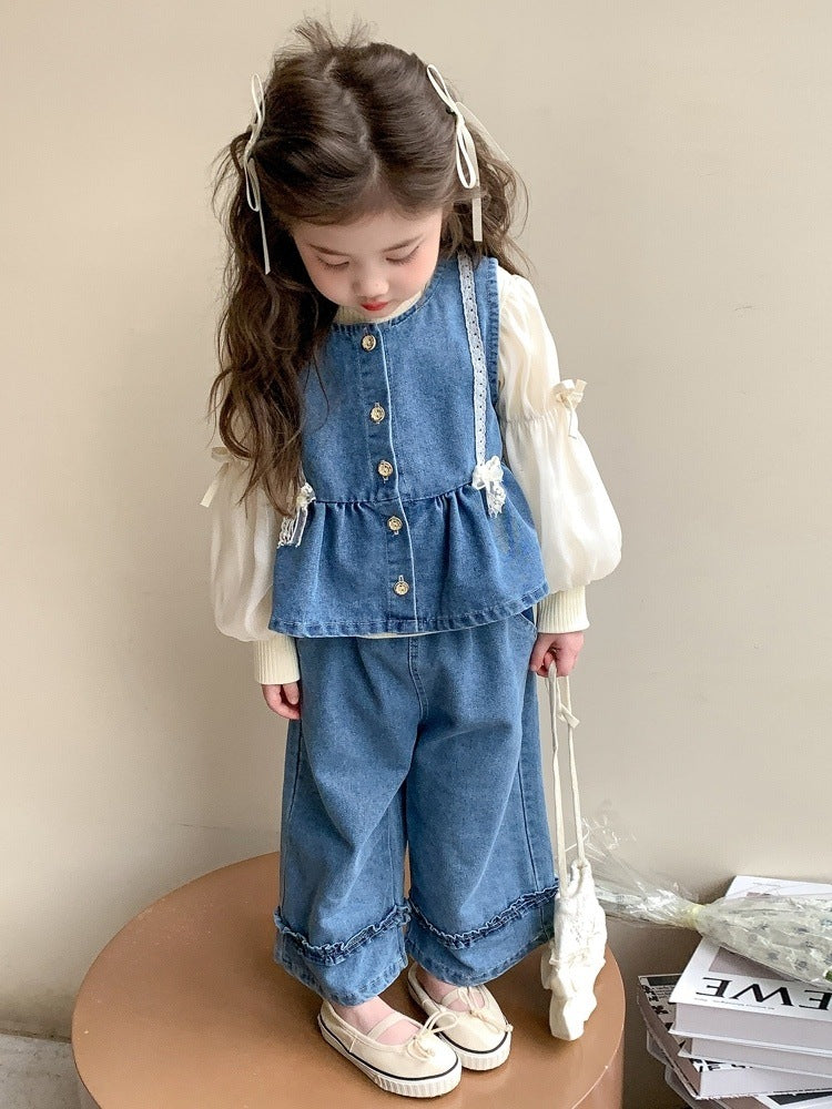 Pantalons de printemps à trois pièces pour filles Veste et large-lég