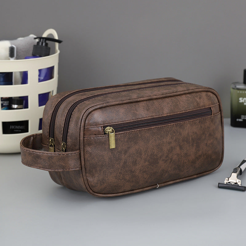 Sac cosmétique Voyage Portable double couche en cuir PU pour hommes